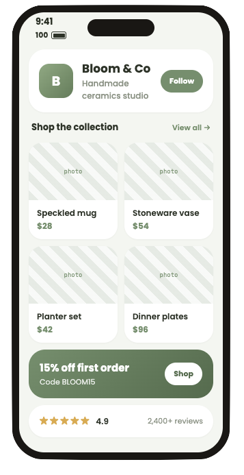 Shop link in bio page built with ContentLinks